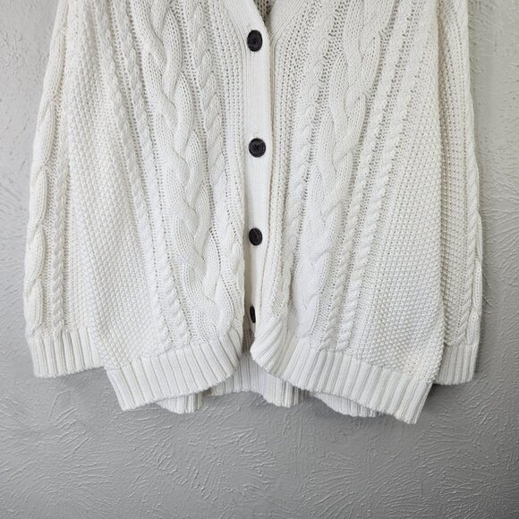 Quince Cardigan Sweater M White Organic Cotton Chunky Cable Knit Button Front - Picture 5 of 12